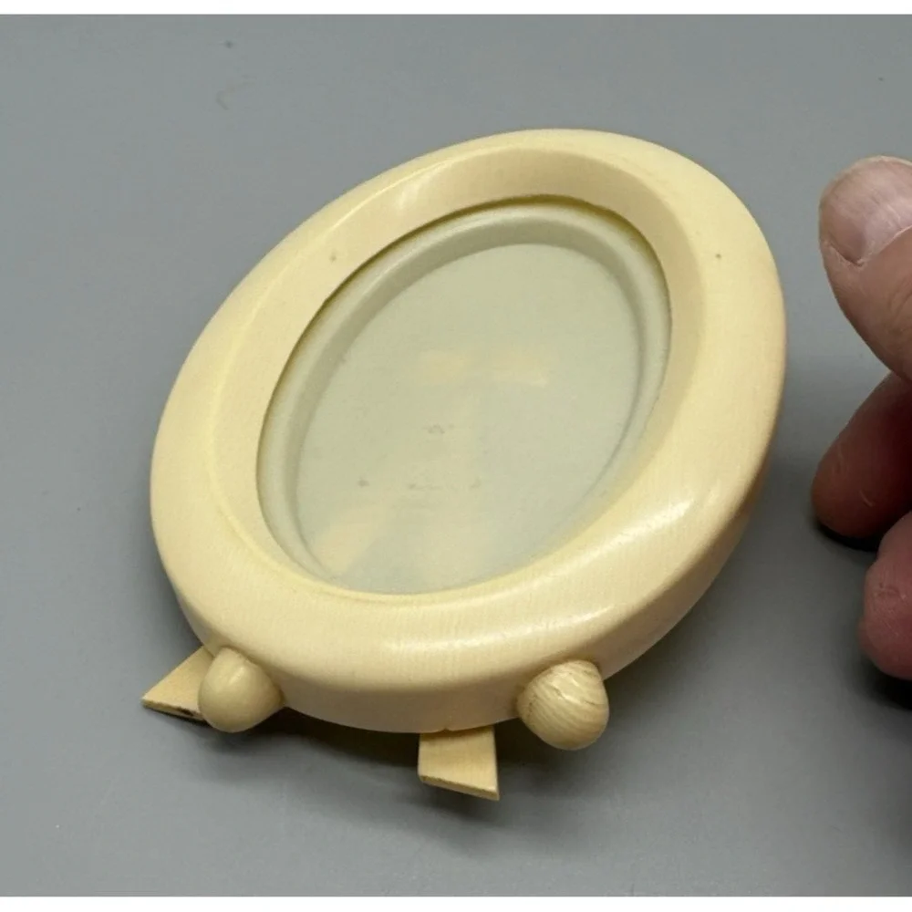 Vintage small oval french ivory celluloid picture frame easel back  with glass